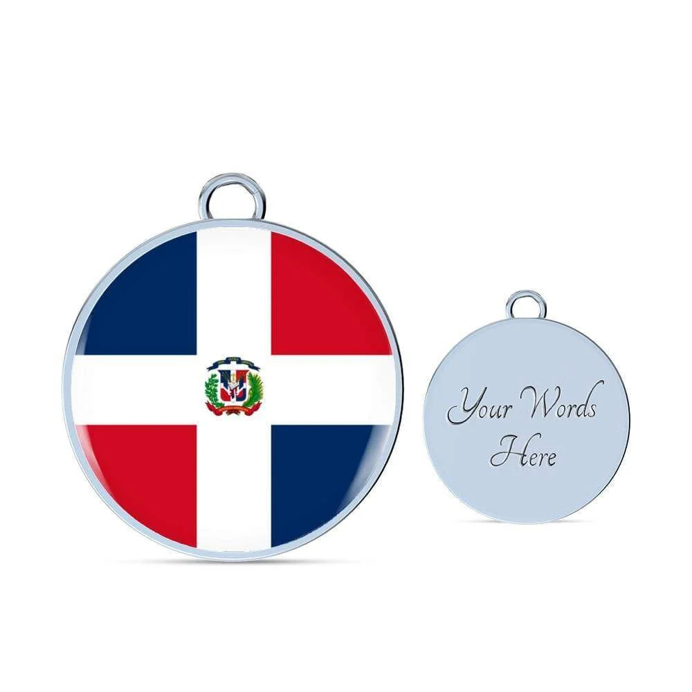 Dominican Flag Personalized Engraved Silver Circle Bangle Bracelet Custom Name